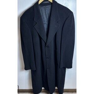 Christian Aujard Single Breasted Cashmere Blend Black 3 Button Overcoat Size 44R